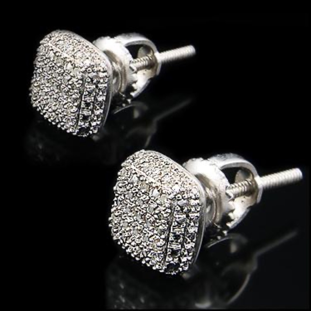 Mens 14K White Gold Over Sterling Silver Diamonds Earrings